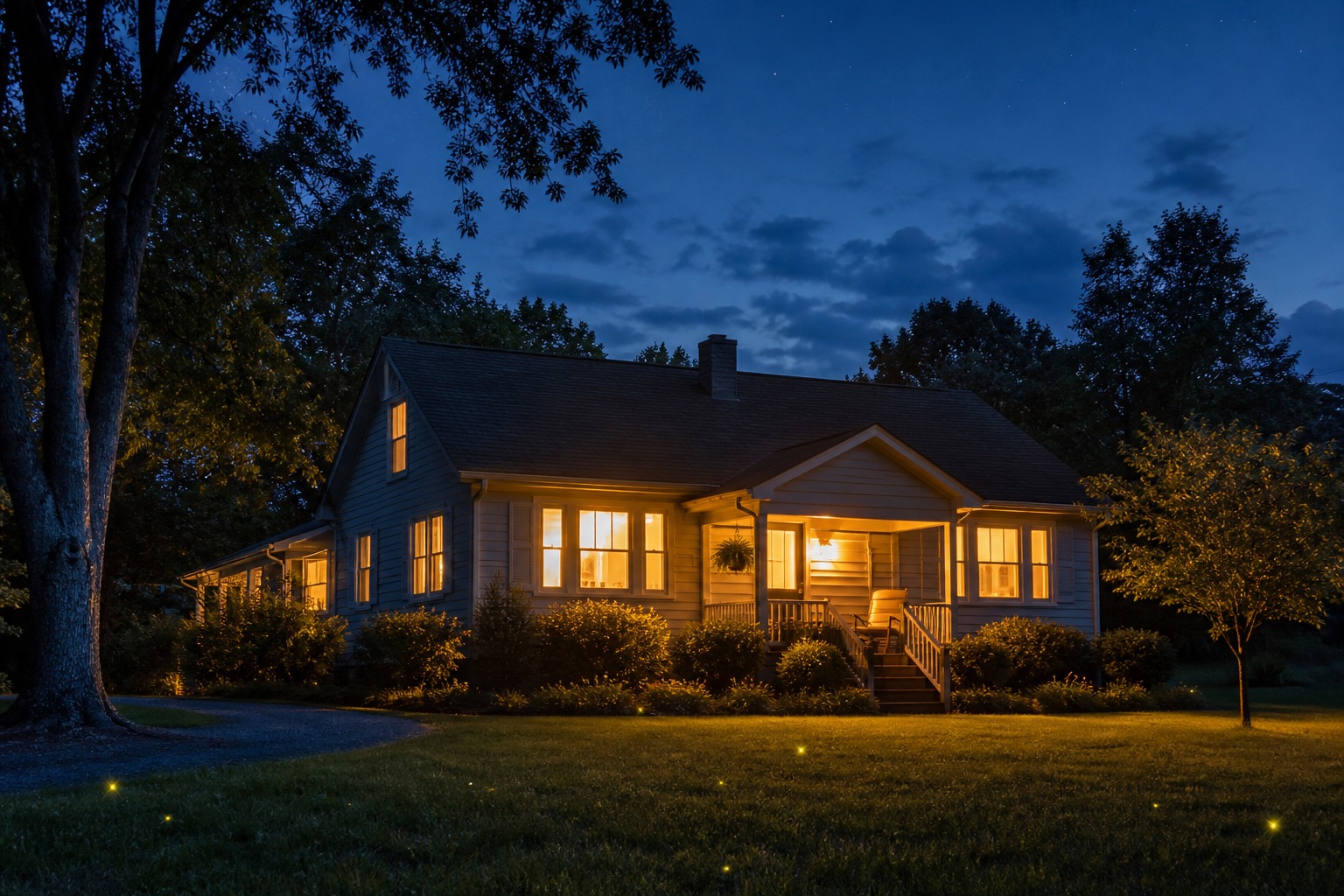 A warm, comfortable home at night